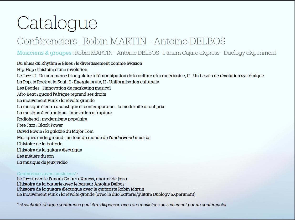 catalogue de conférences
